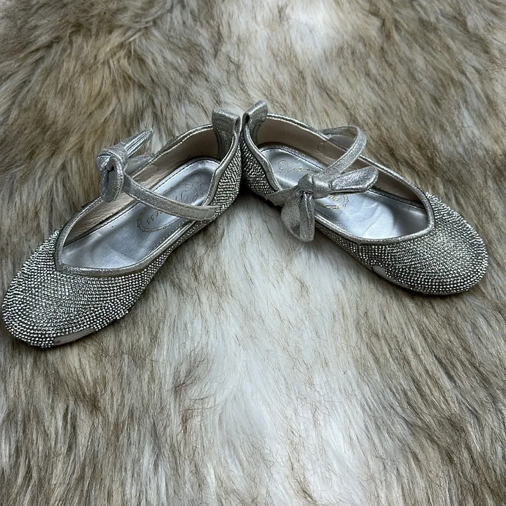 Silver Princess Kids Shoes with Bow, Size 11.5,  Velcro strap